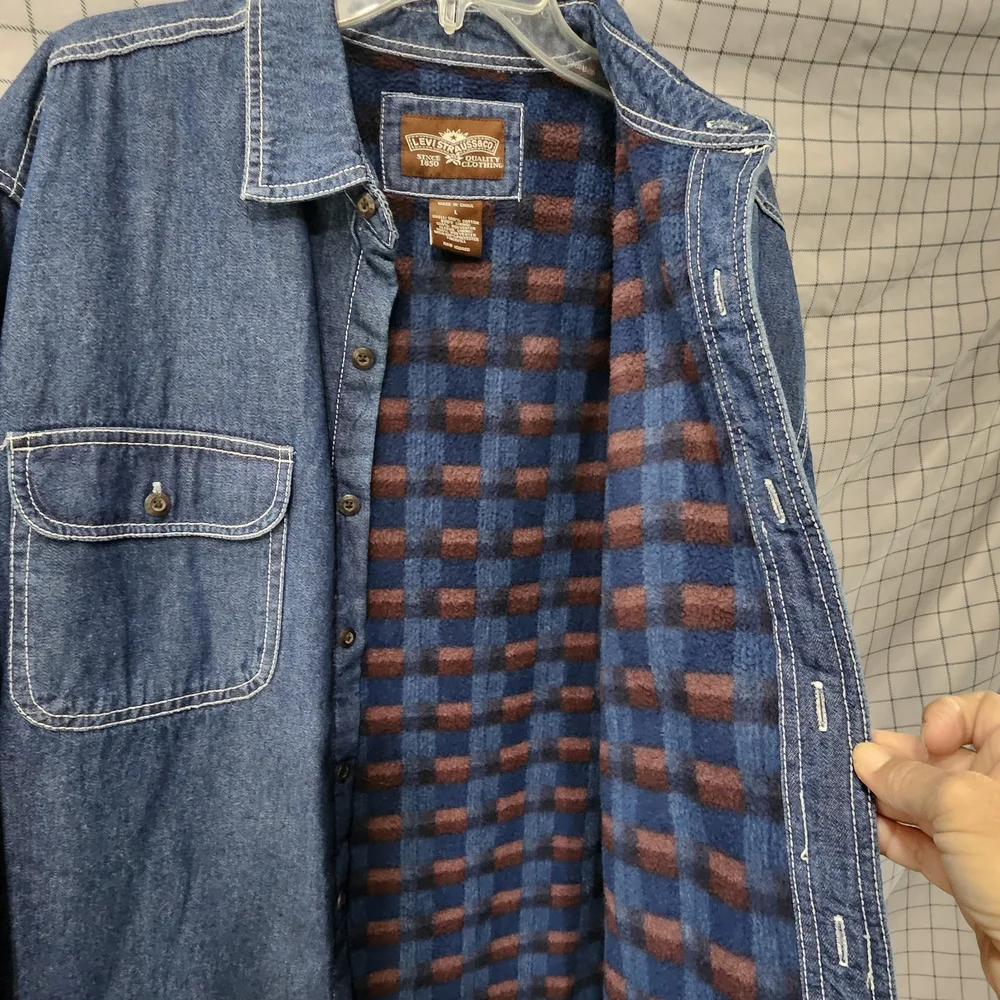Levi's Denim Button Up Jacket Fleece Lining 100% Cotton Shell Size L - Picture 3 of 4